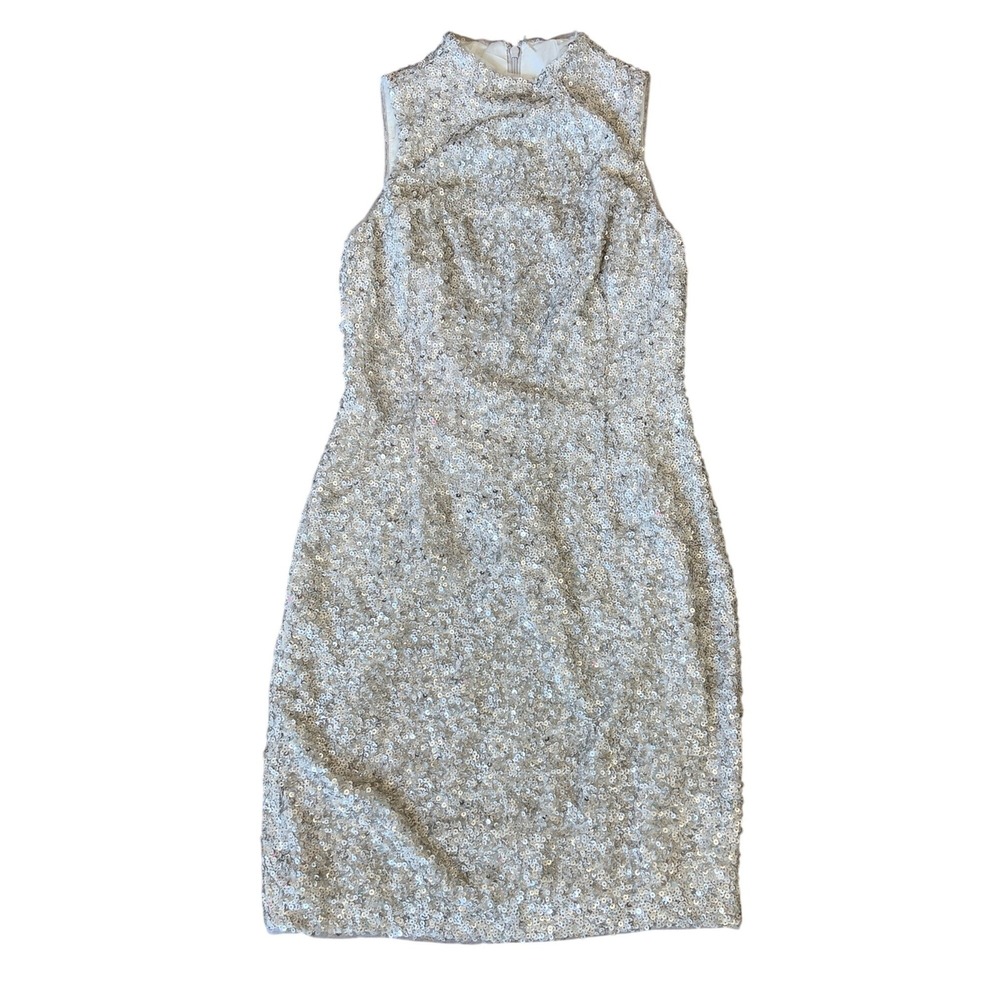 AIDAN MATTOX Sequin silver cocktail dress size 2
